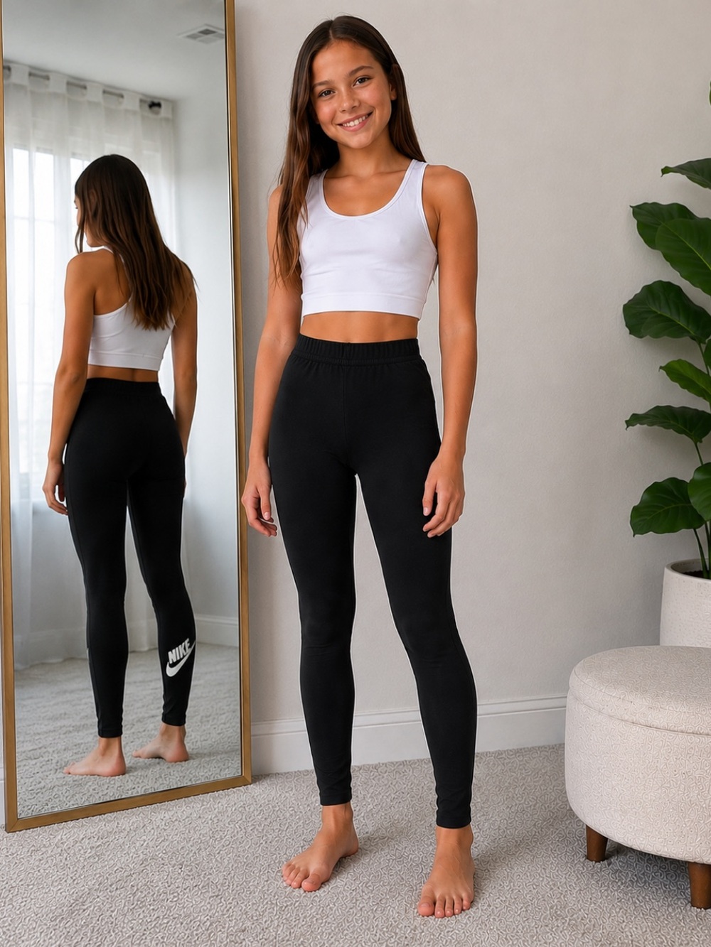 Nike Black Kids' Leggings with White Swoosh